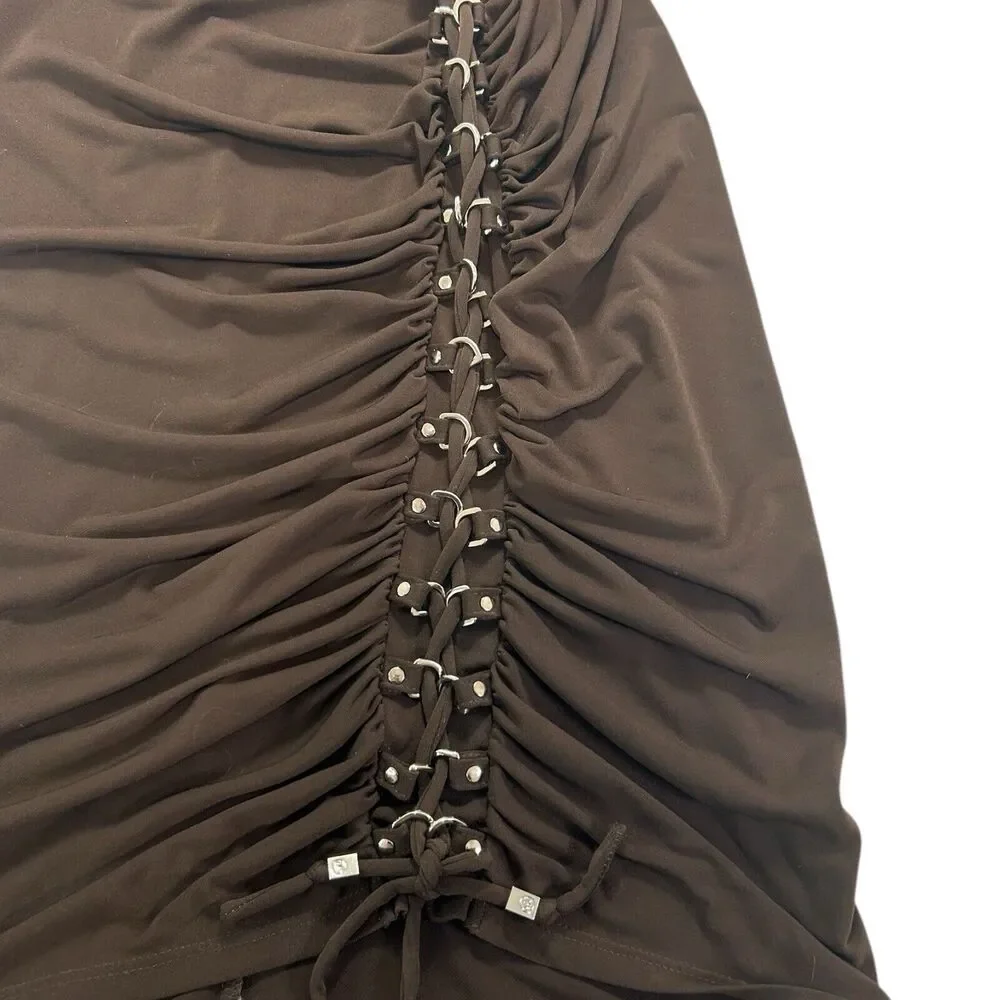 Michael Michael Kors XS Brown Ruched Lace-Up Grommet Bodycon Mini Dress - Picture 7 of 9
